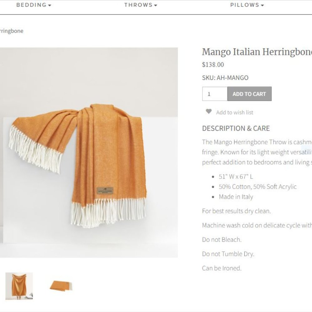 NWT Lands Downunder Italian Herringbone Throw MANGO - Picture 2 of 5